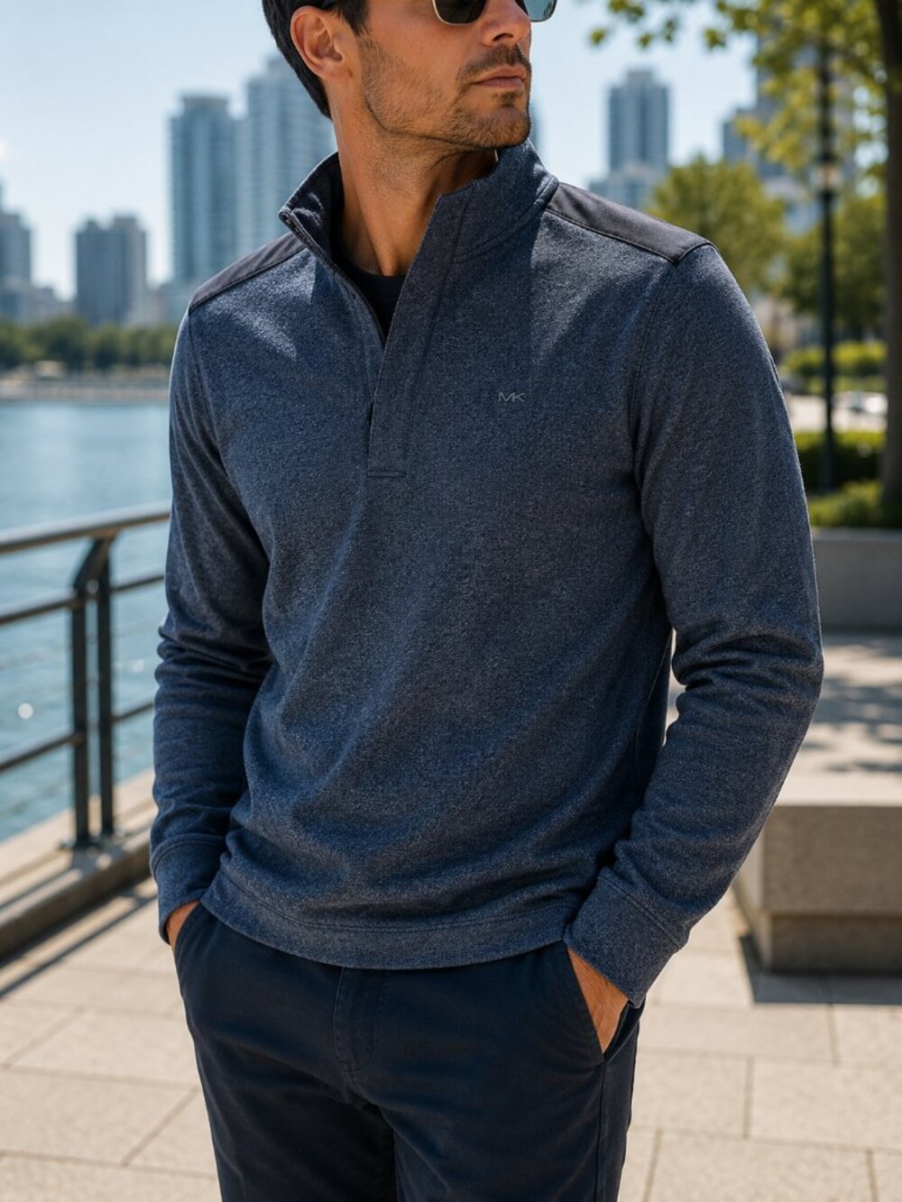 Michael Kors Charcoal Quarter Zip-Up Sweater | Men’s Knit Cardigan Cotton Blend